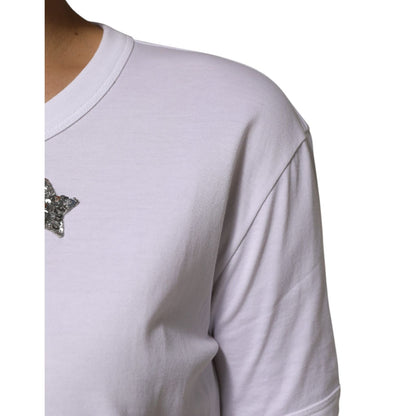 Dolce & Gabbana White Cotton Sequin Embellished Top T-shirt