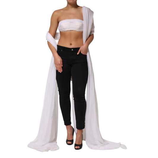 Dolce & Gabbana White Bustier Corset Cropped Chiffon Top