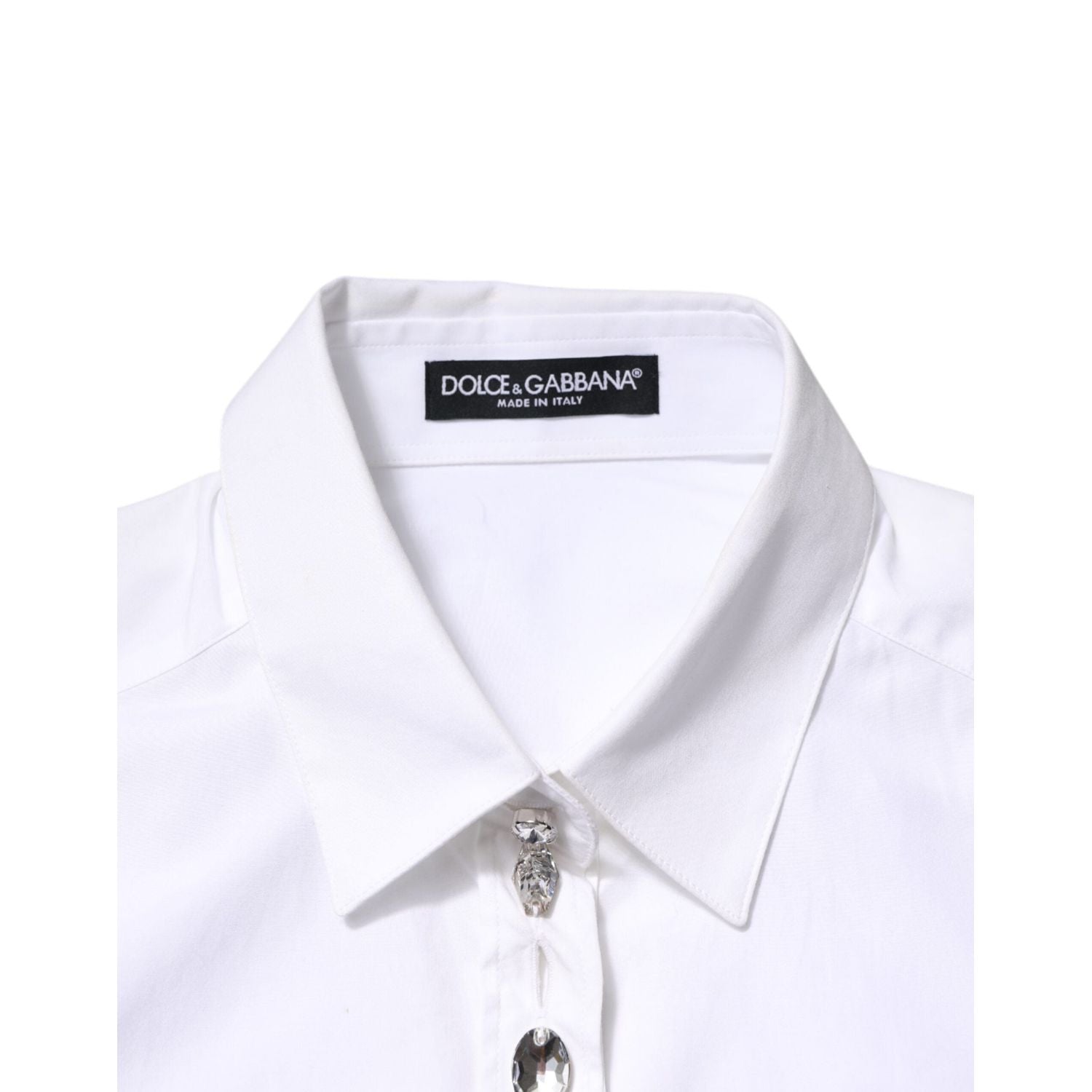 Dolce & Gabbana White Crystal Embellished Collared Shirt Top