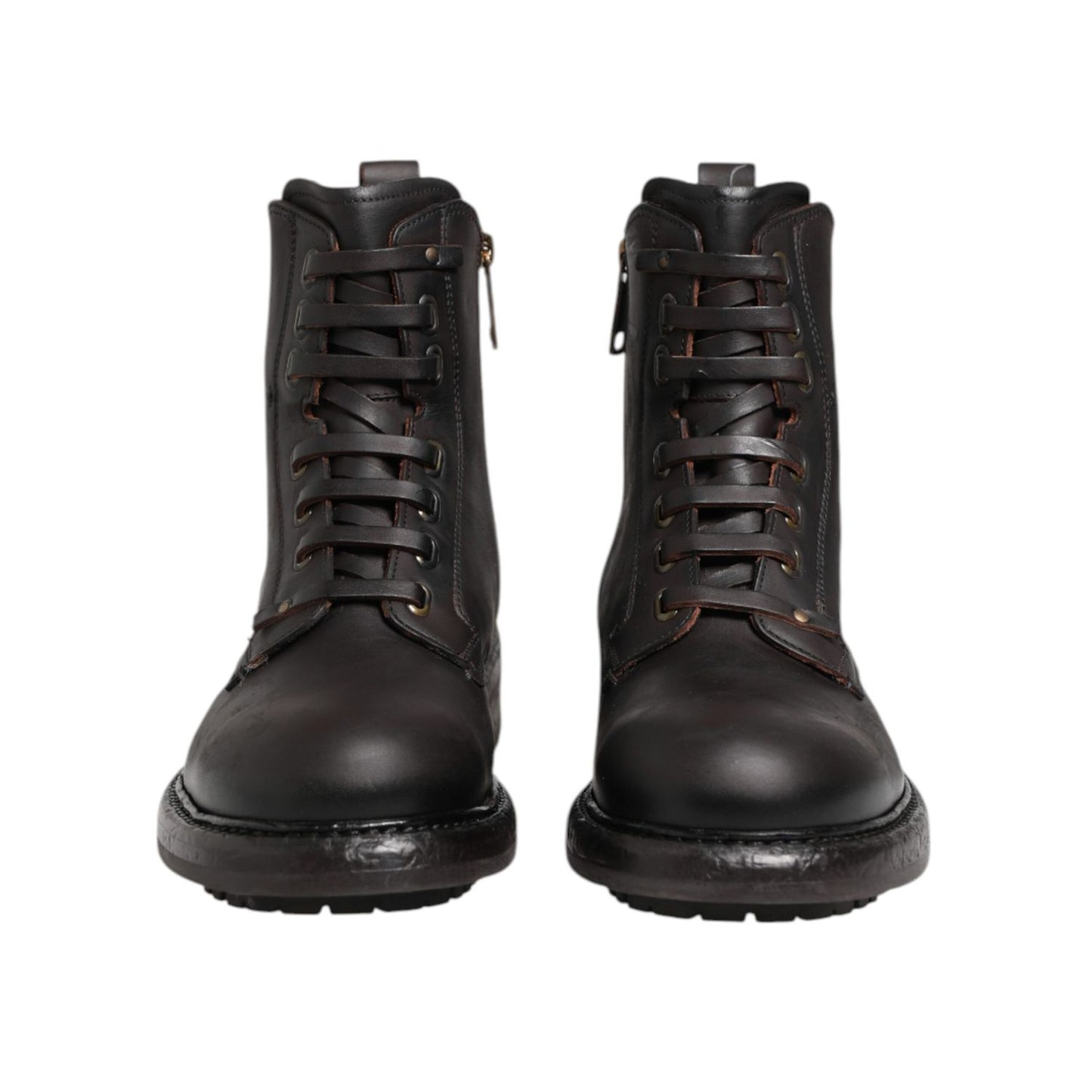 Dolce & Gabbana Dark Brown Leather Lace Up Mid Calf Boots Shoes