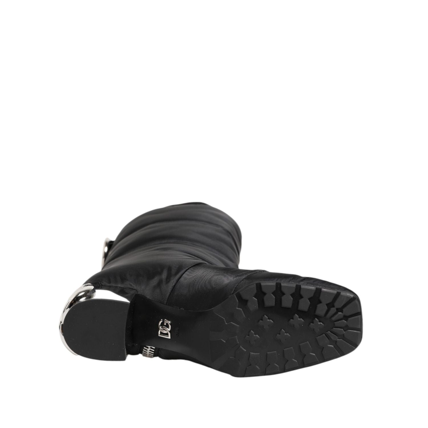 Dolce & Gabbana Black Padded Mid Calf Logo Heel Boots Shoes