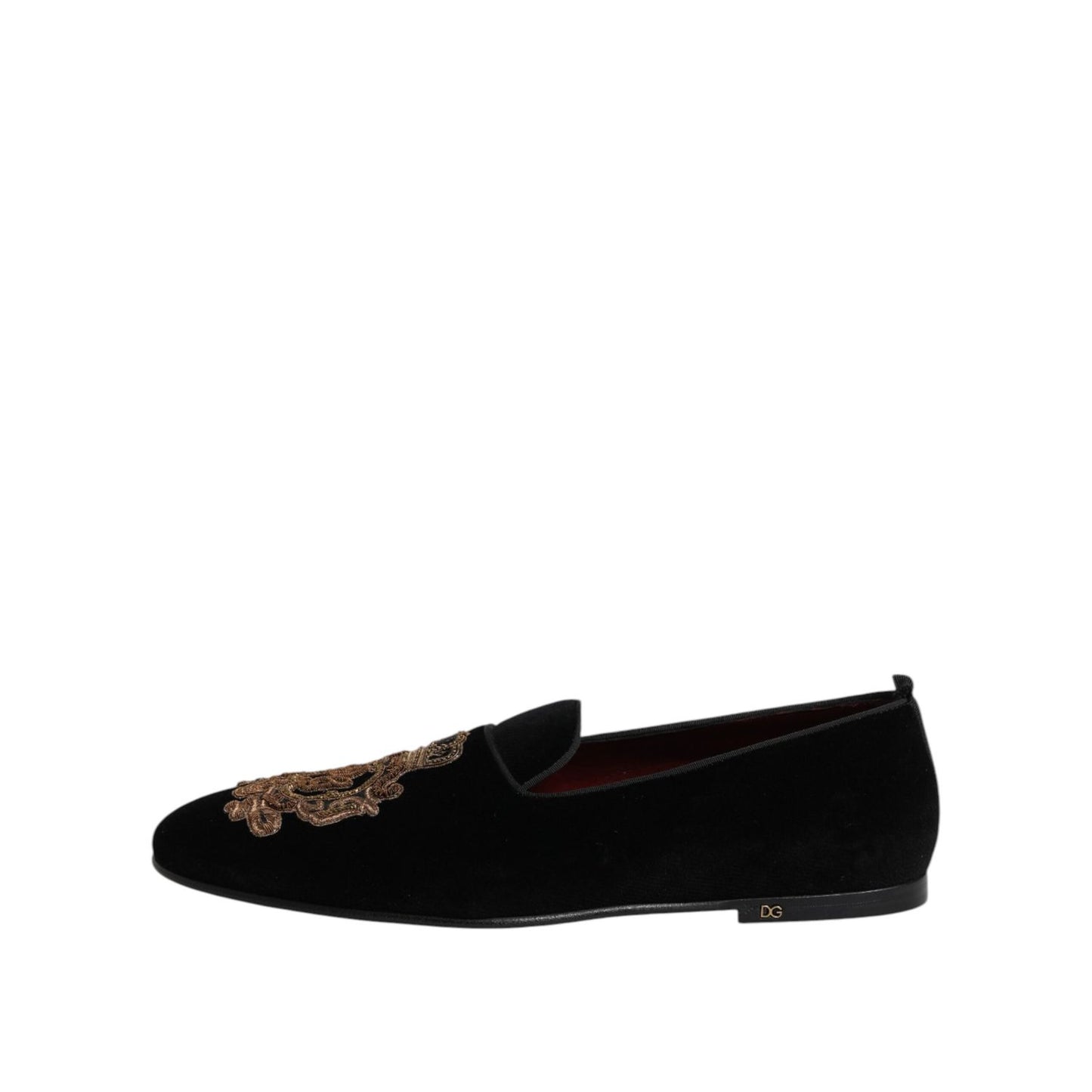 Dolce & Gabbana Black Velvet Gold Crown Mens Loafers Shoes
