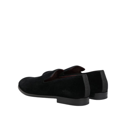 Dolce & Gabbana Black Velvet Loafers Formal Men Dress Shoes