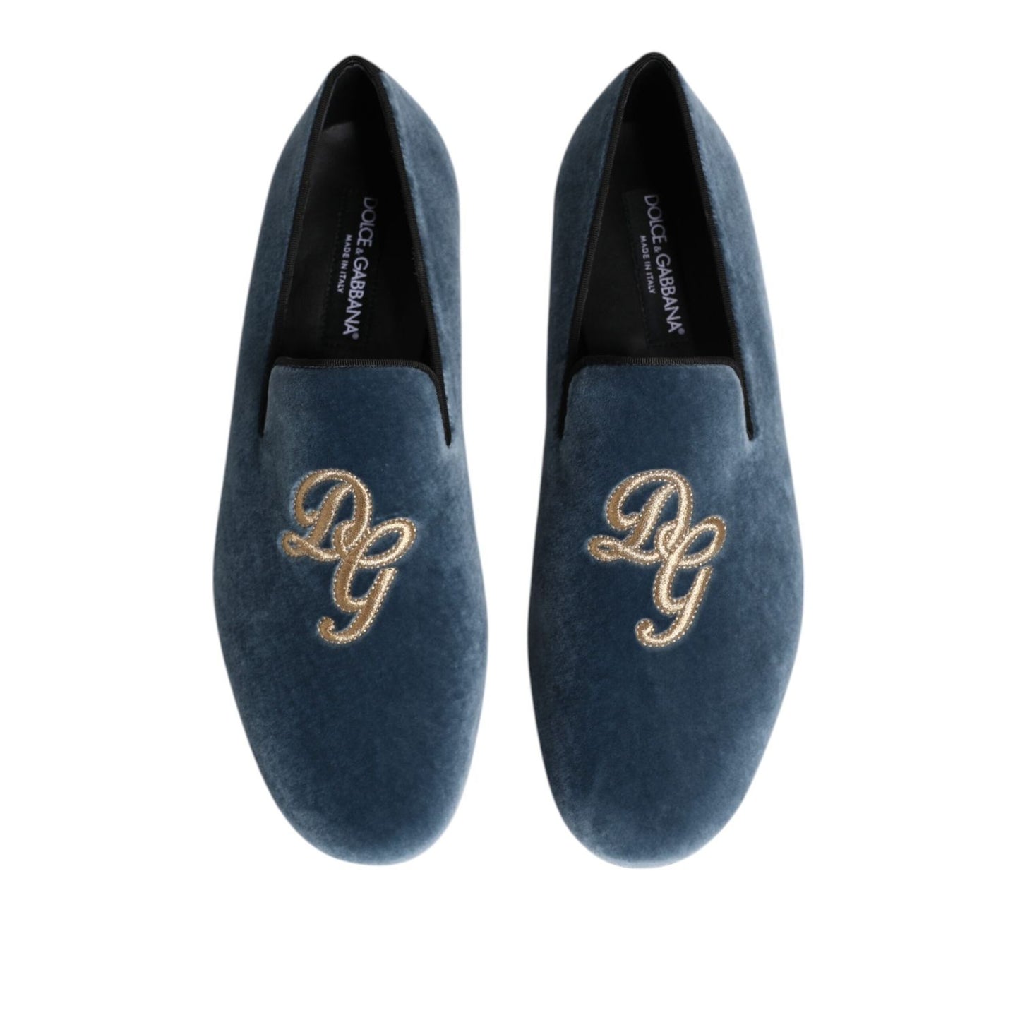 Dolce & Gabbana Blue Velvet DG Logo Loafers Formal Shoes