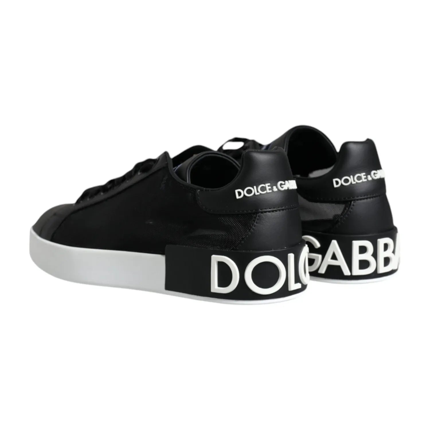 Dolce & Gabbana Black Calf Leather Portofino Sneakers Shoes