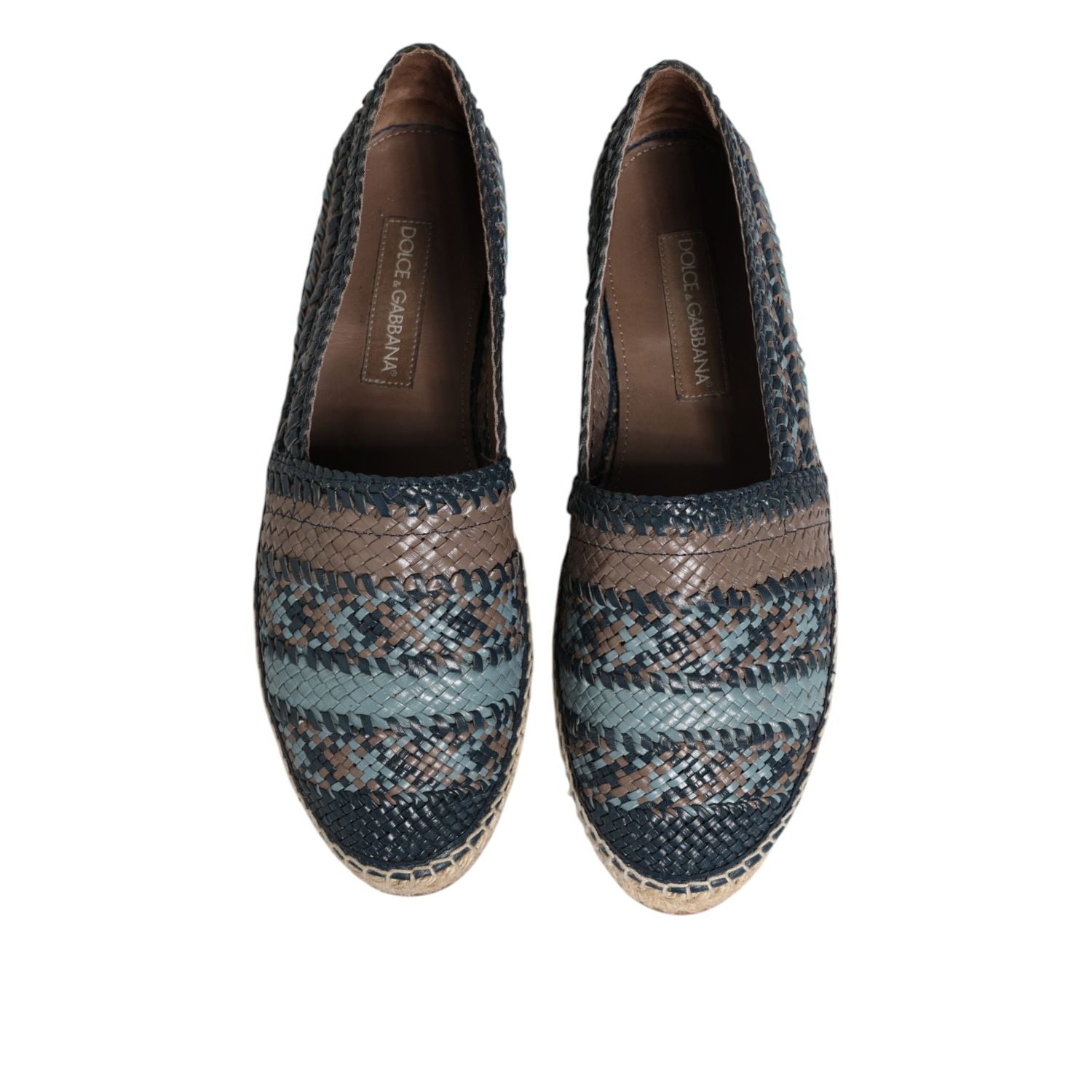 Dolce & Gabbana Blue Gray Woven Leather Buffalo Espadrille Shoes