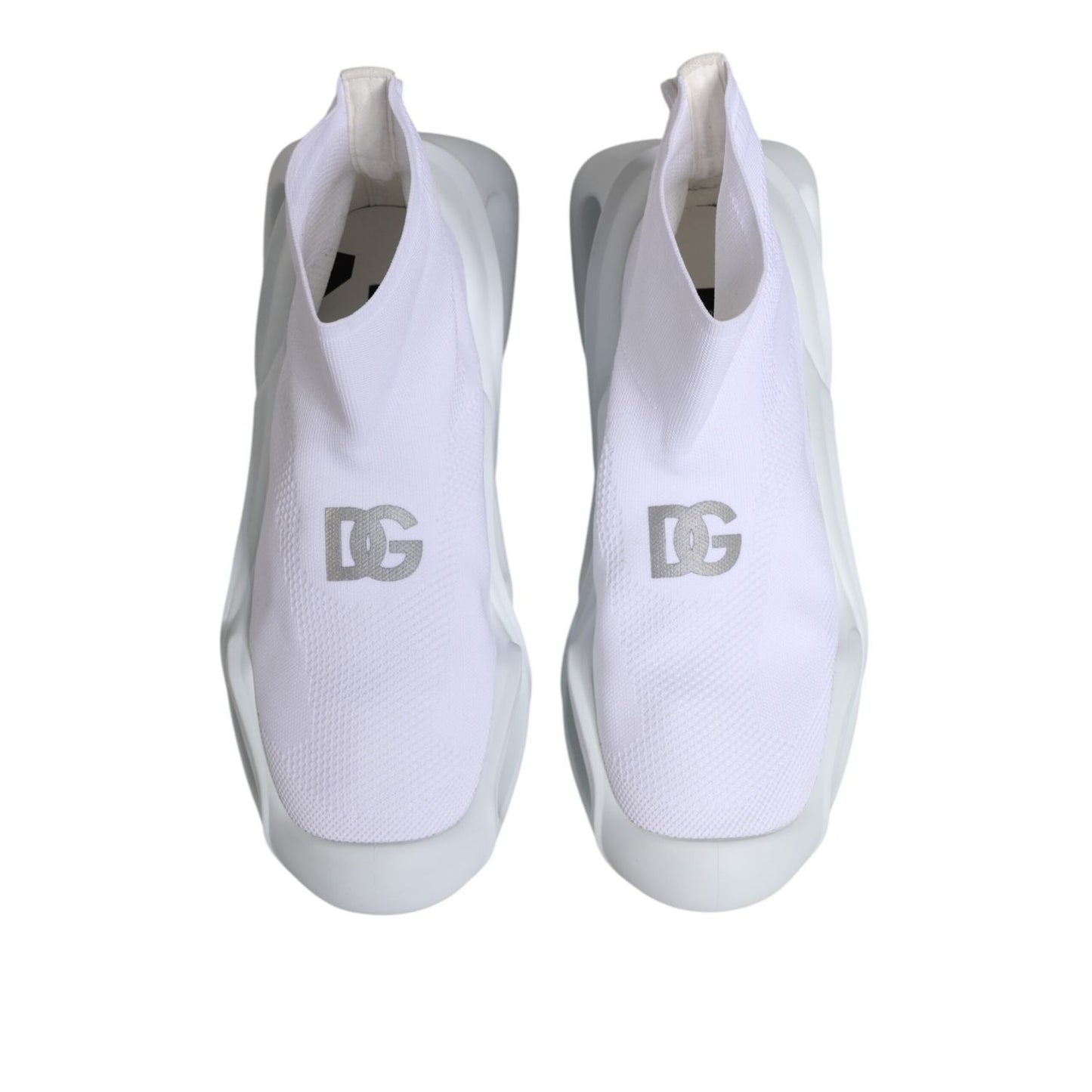 Dolce & Gabbana White Silver Slip On Wave Socks Sneakers Shoes
