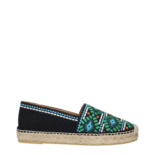 Prada Black Fabric Espadrilles with colorful print design.