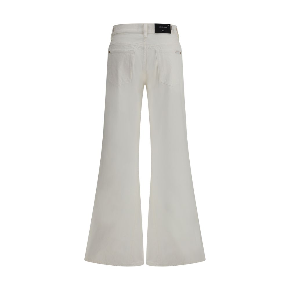 7FOR Cream Cotton Flared Jeans