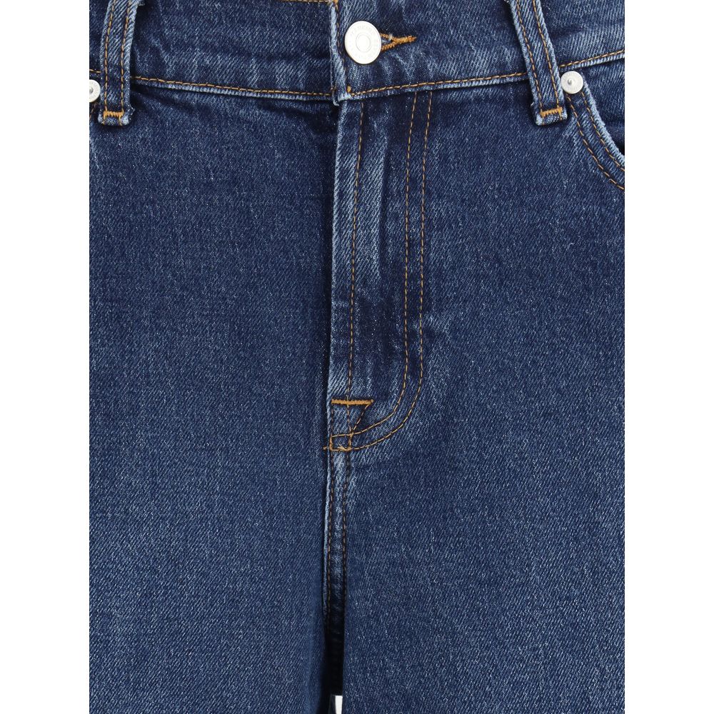 Alt Tag: 7FOR Blue Cotton Jeans Denim with wide leg and five-pocket design, showcasing classic style and versatility, front view.