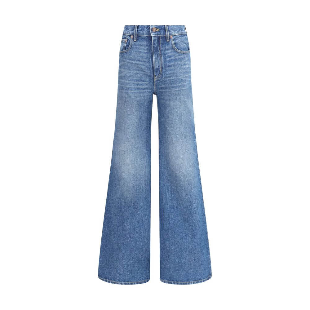 Chloé Blue Cotton Flared Jeans, high-waisted, iconic design with a classic five-pocket style for a flattering silhouette.