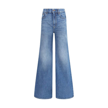 Chloé Blue Cotton Flared Jeans, high-waisted, iconic design with a classic five-pocket style for a flattering silhouette.