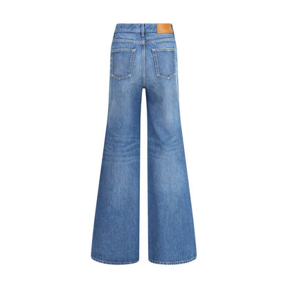 Back view of Chloé Blue Cotton Flared Jeans showing high waist and classic five-pocket design for a timeless and flattering fit.