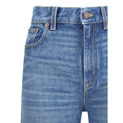 Chloé Blue Cotton Flared Jeans with five-pocket design and high-waist for comfort and style.