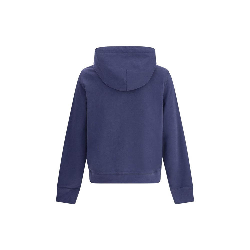 Back view of Moncler x Donald Glover Blue Cotton Sweatshirt, showcasing hood and fleece fabric.