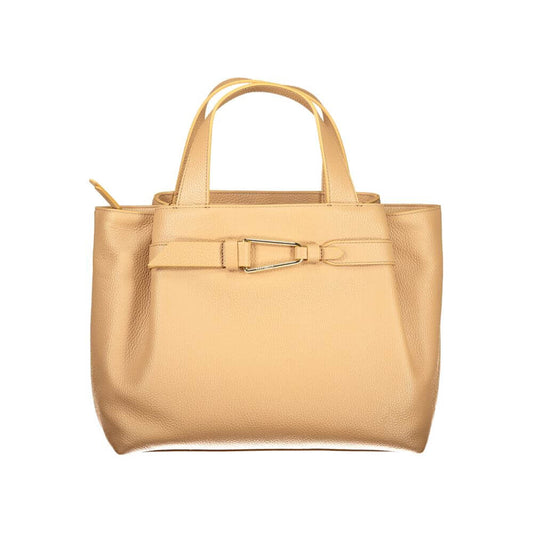 Coccinelle Brown Polyethylene Handbag with dual handles and adjustable strap, featuring external and internal pockets, and zip closure.