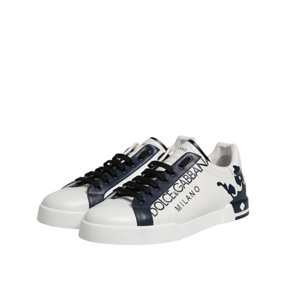 Dolce & Gabbana White Blue Crown Low Top Sneakers Shoes
