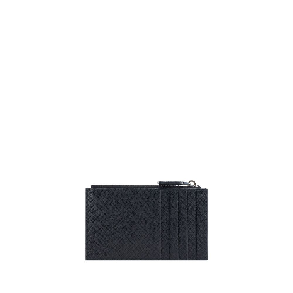 Prada Black Calf Leather Bos Taurus Wallet with card slots and zipper coin compartment