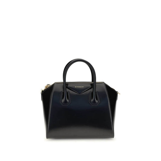 Givenchy Black Calf Leather Bos Taurus Handbag with gold details and embossed logo, featuring removable strap for versatile use.