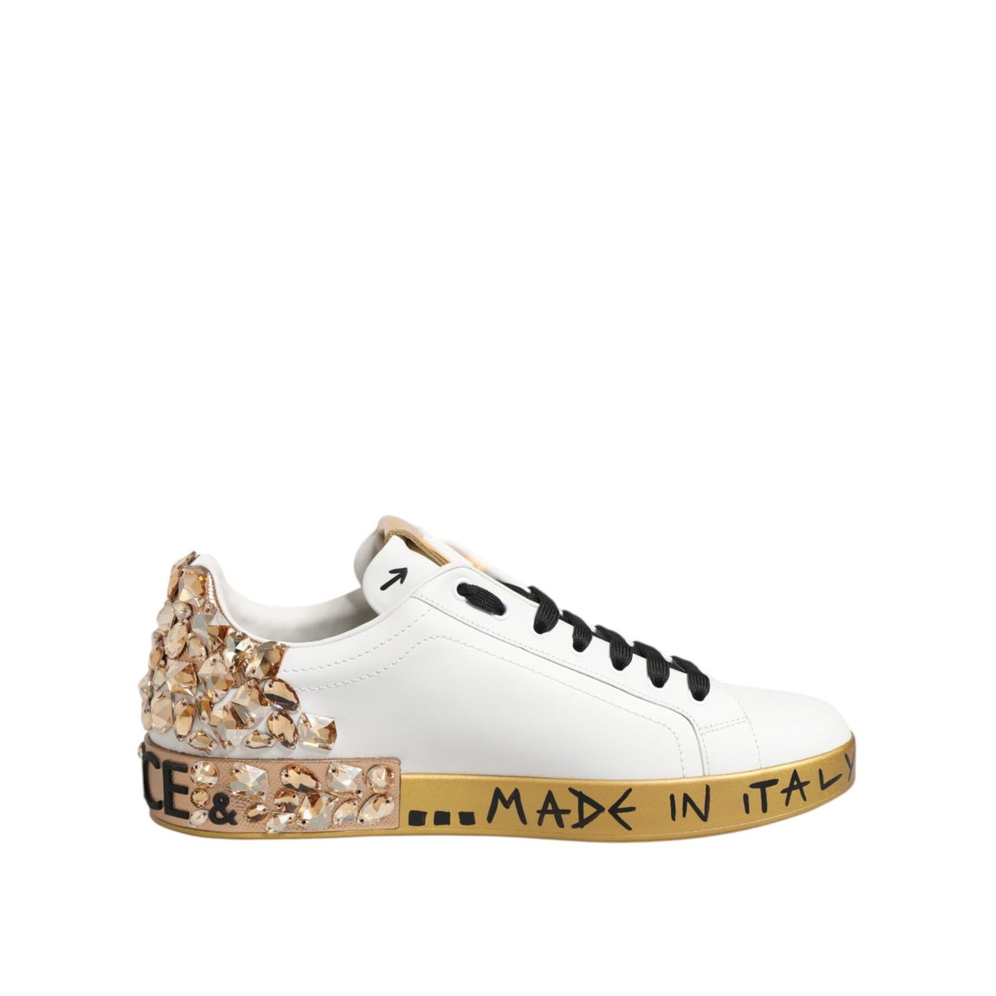 Dolce & Gabbana White Gold Crystal Portofino Sneakers Shoes