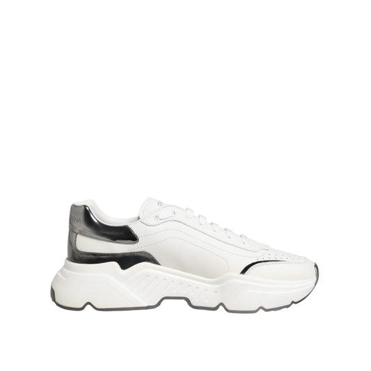 Dolce & Gabbana White Silver DAYMASTER Leather Sneakers Shoes