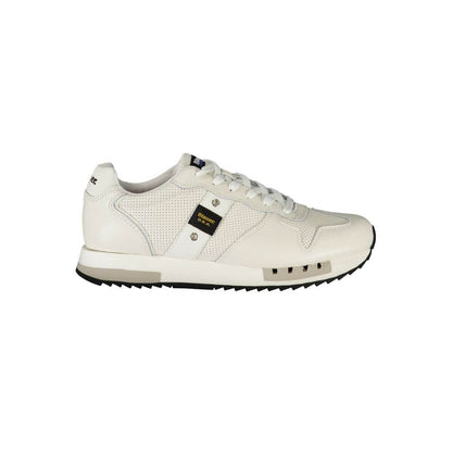 Blauer White Leather Men Sneaker with contrasting details and removable insole for personalized comfort and style.