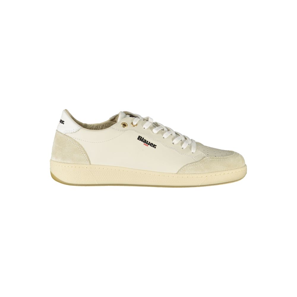 Blauer White Leather Men Sneaker with comfortable insole and logo