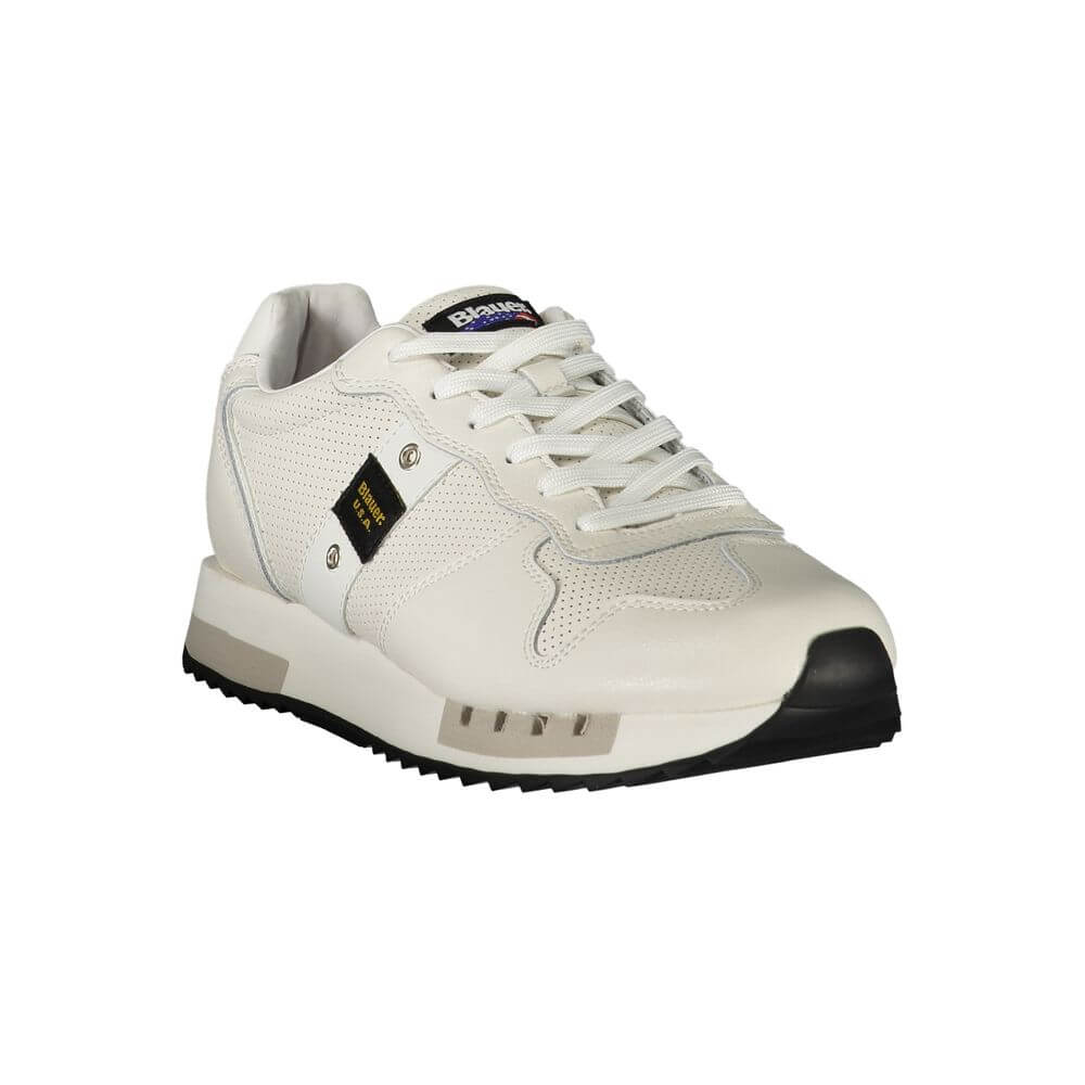 Blauer White Leather Men Sneaker with contrasting details and removable insole for style and comfort, featuring iconic Blauer logo.
