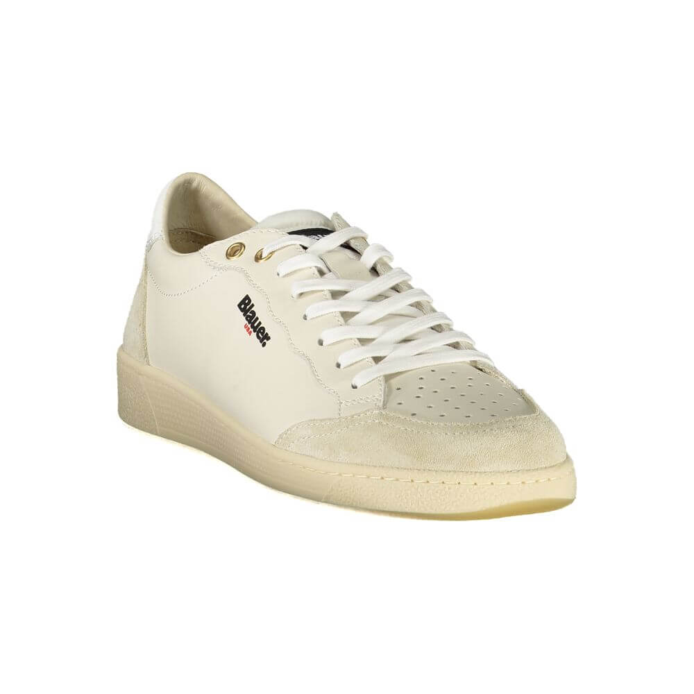 Blauer White Leather Men Sneaker with contrasting details and removable insole, featuring the Blauer logo, perfect for modern style and comfort.