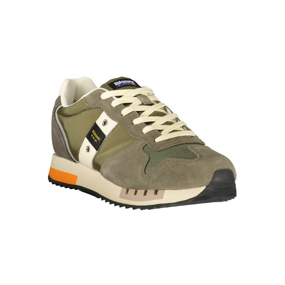Blauer Green Polyester Men Sneaker with bold design and removable footbed, featuring contrasting details and extra laces for custom styling.