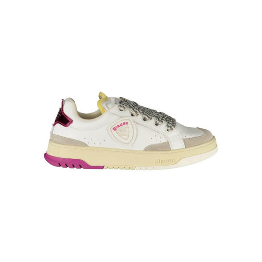 Blauer White Leather Women Sneaker with grey and fuchsia details and removable insole for comfort