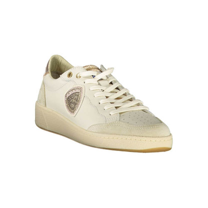 Blauer White Leather Women Sneaker with bronze accents and removable insole for comfort, featuring iconic Blauer logo.