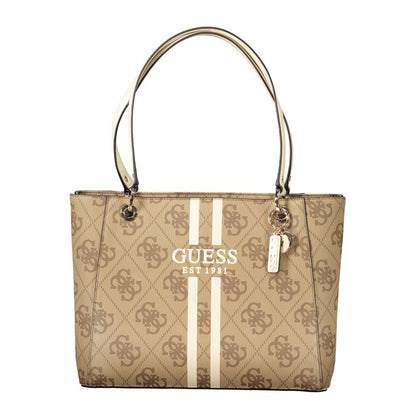 Guess Jeans Beige Polyethylene Women Handbag with iconic logo and contrasting details, featuring two compartments and secure zip closure.