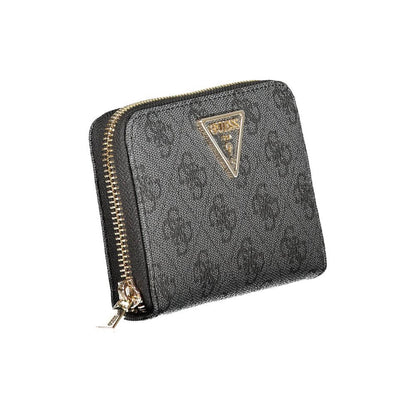 Guess Jeans Black Polyethylene Women Wallet with zipper and logo detail, featuring organized compartments for cards and coins.