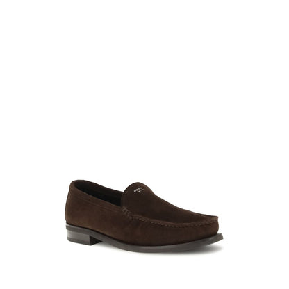 Prada Brown Calf Leather Bos Taurus Slip-On Loafers with suede finish and rubber sole ensuring comfort and elegance, AW25 collection.