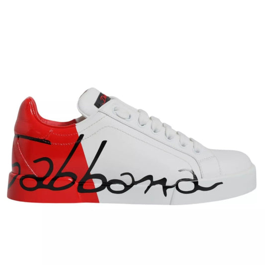 Dolce & Gabbana White Red Portofino Low Top Sneakers Shoes