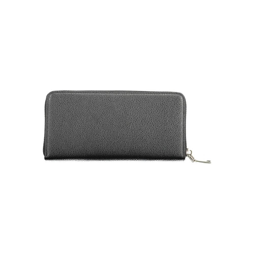 BYBLOS Black Polyethylene Wallet with 5 compartments, coin purse, card spaces, contrasting details, and zip closure.