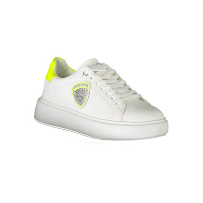 Blauer White Polyester Sneaker with laces and contrast details, featuring logo and applications. Sports footwear ideal for active wear.