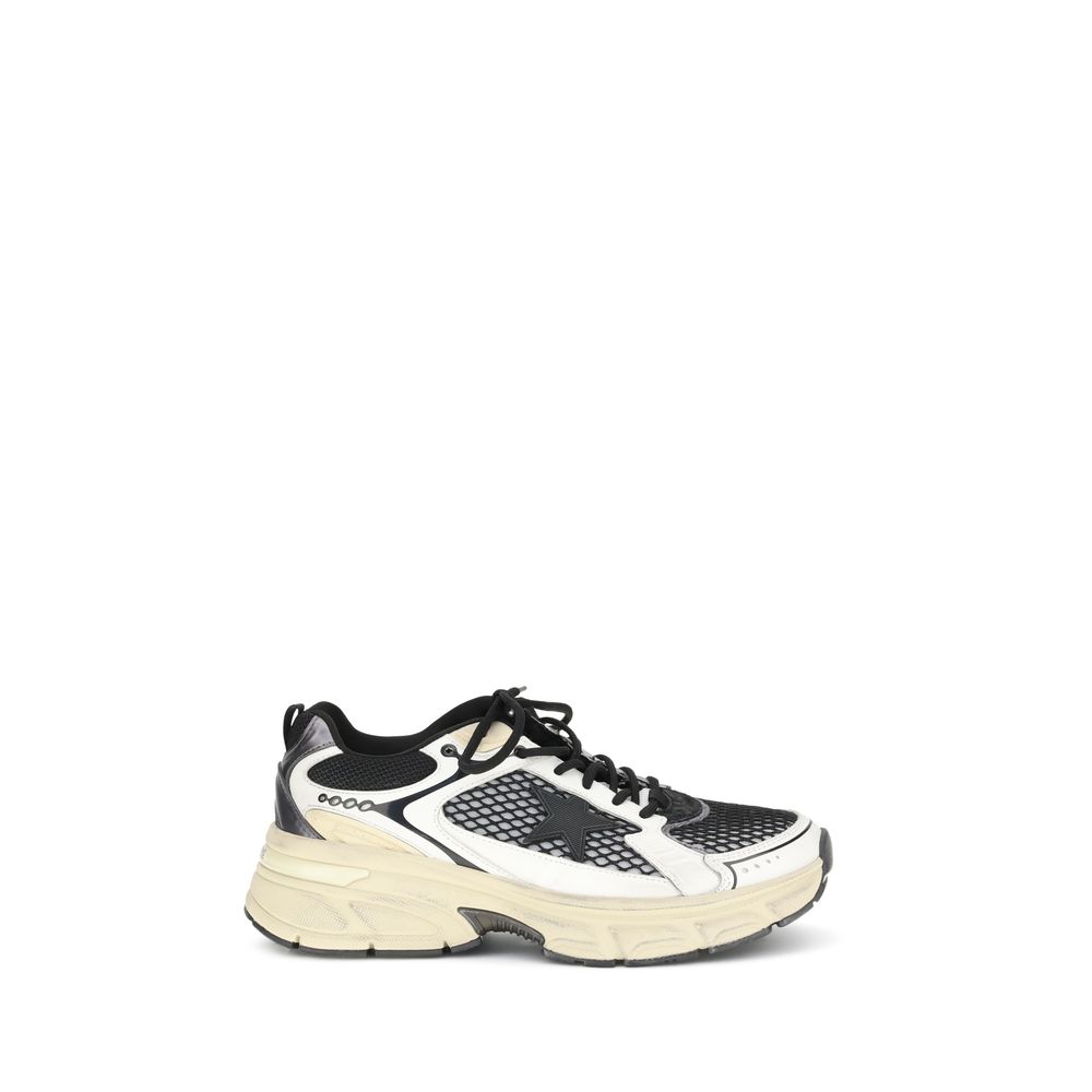 Golden Goose Multicolor Polyester Athletic Sneakers with taupe leather and mesh, featuring a beige TPU star and rose gold leather heel.