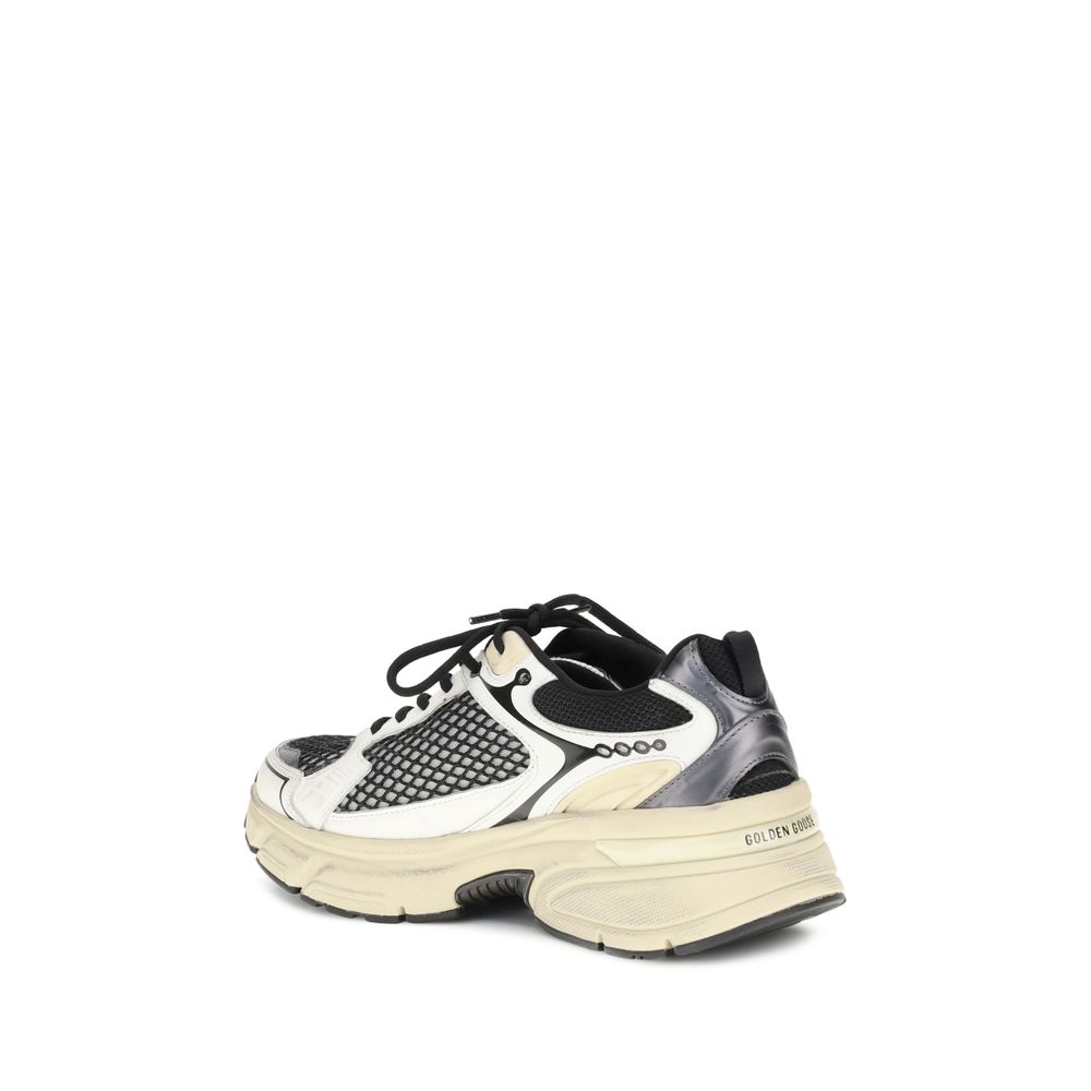 Golden Goose Multicolor Polyester Athletic Sneakers with taupe leather and mesh, beige TPU star, and rose gold laminated leather heel.