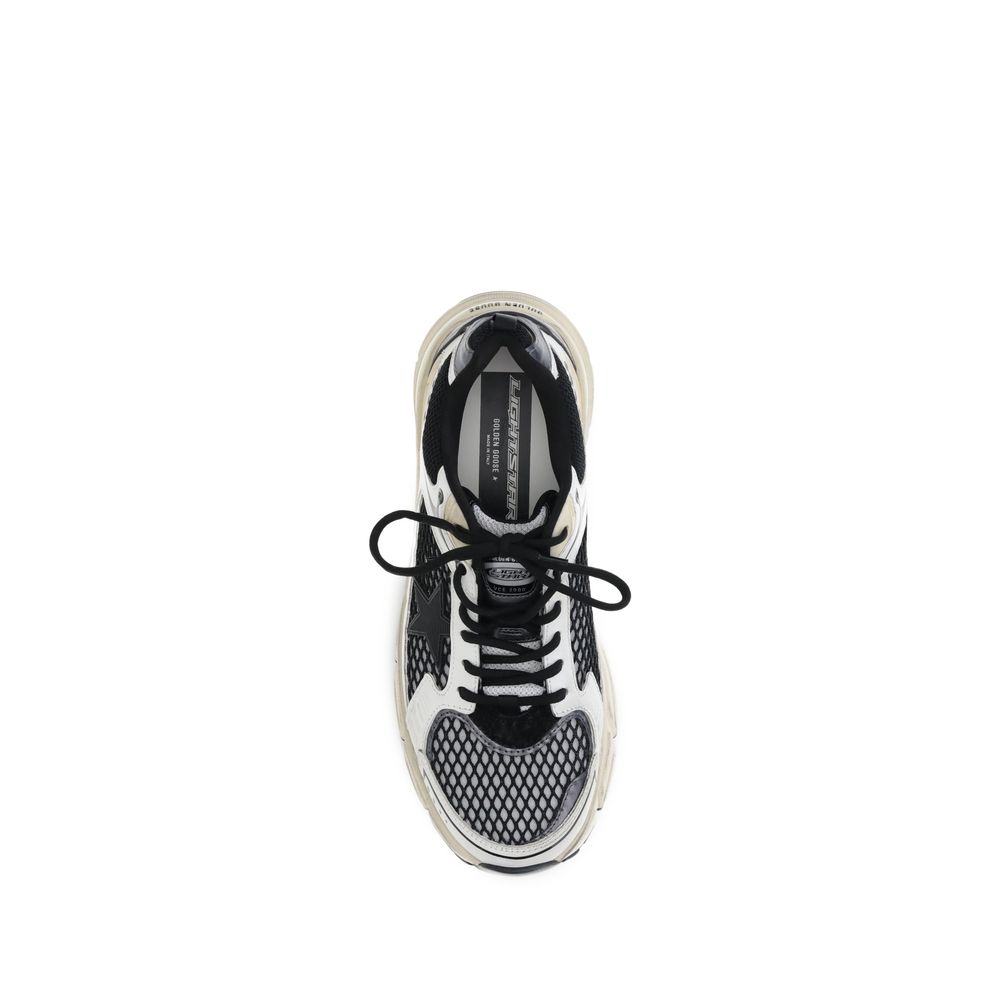 Top view of Golden Goose Multicolor Polyester Athletic Sneakers with black laces and mesh upper design.