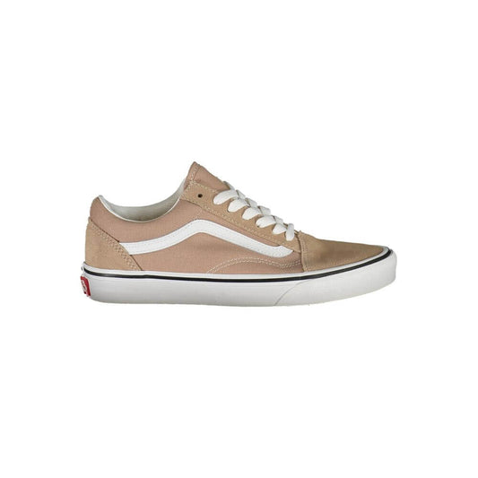 Vans Beige Polyester Sneaker, old skool sports shoe with laces, contrasting details, logo