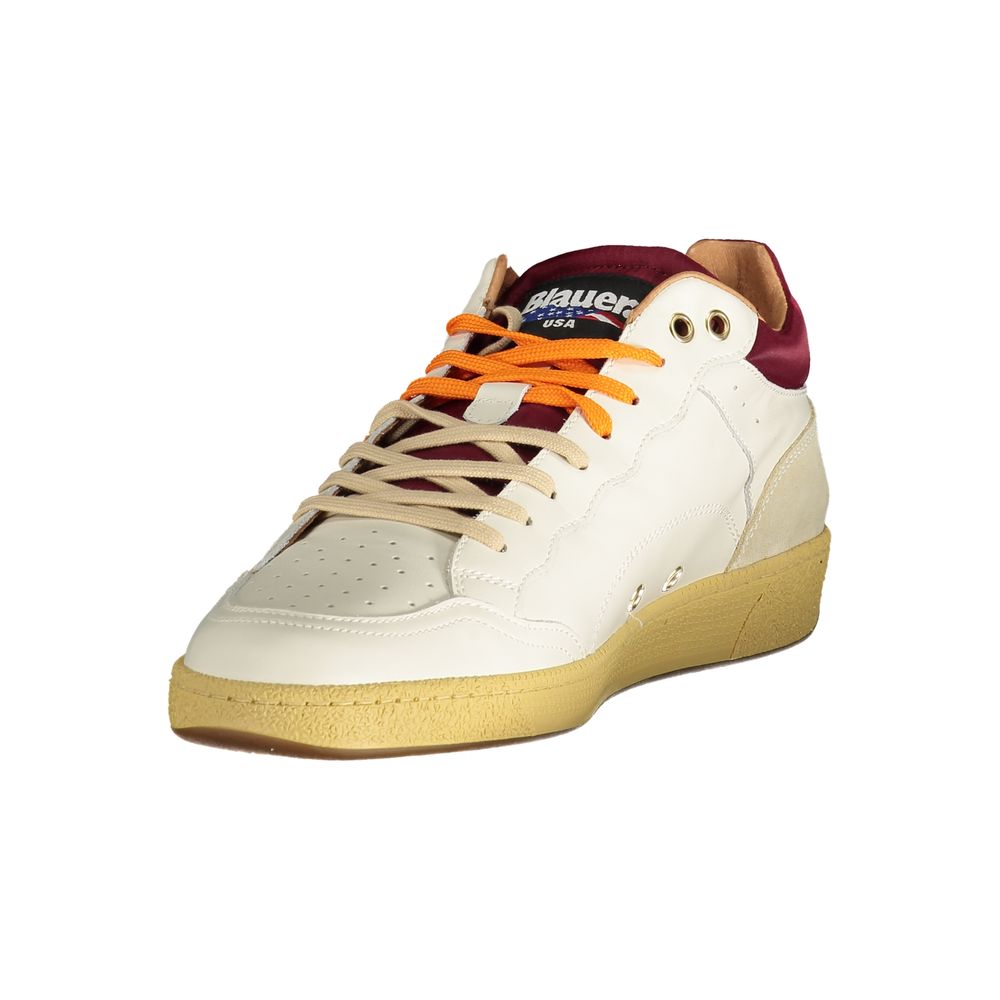 Blauer White Polyester Sneaker with laces, contrasting details, removable footbed, and logo application.