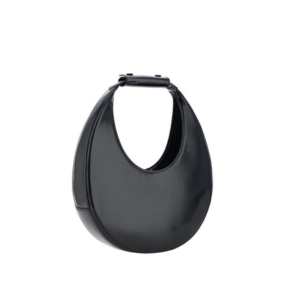 Staud Black Calf Leather Bos Taurus Shoulder Bag with iconic moon shape and rigid handle, perfect for AW25 fashion season.