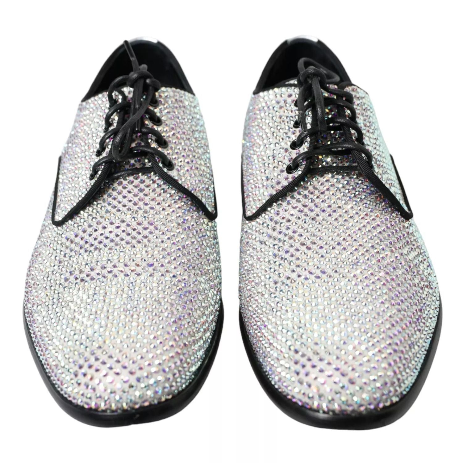 Dolce & Gabbana Silver Leather Rhinestones Derby Shoes