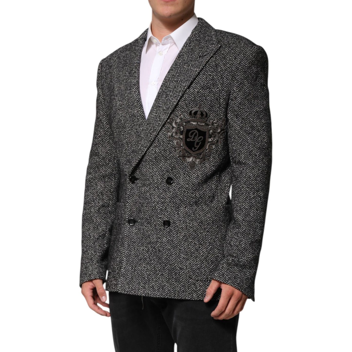 Dolce & Gabbana Black White Double Breasted Men Suit Blazer