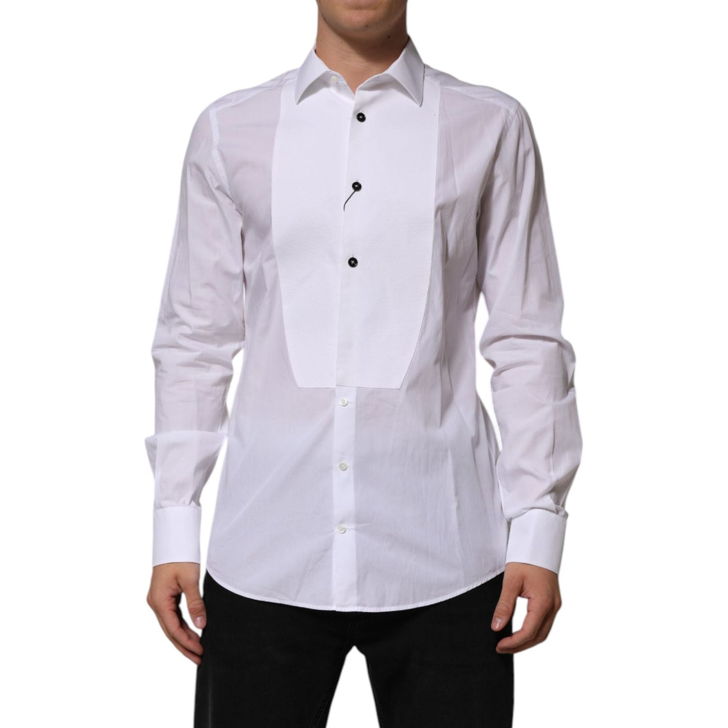Dolce & Gabbana White Bib Cotton Poplin GOLD Men Formal Shirt
