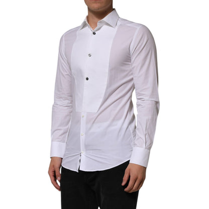 Dolce & Gabbana White Bib Cotton Poplin GOLD Men Formal Shirt