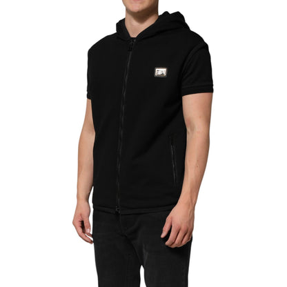 Dolce & Gabbana Black Sleeveless Hooded Logo Plaque Jacket
