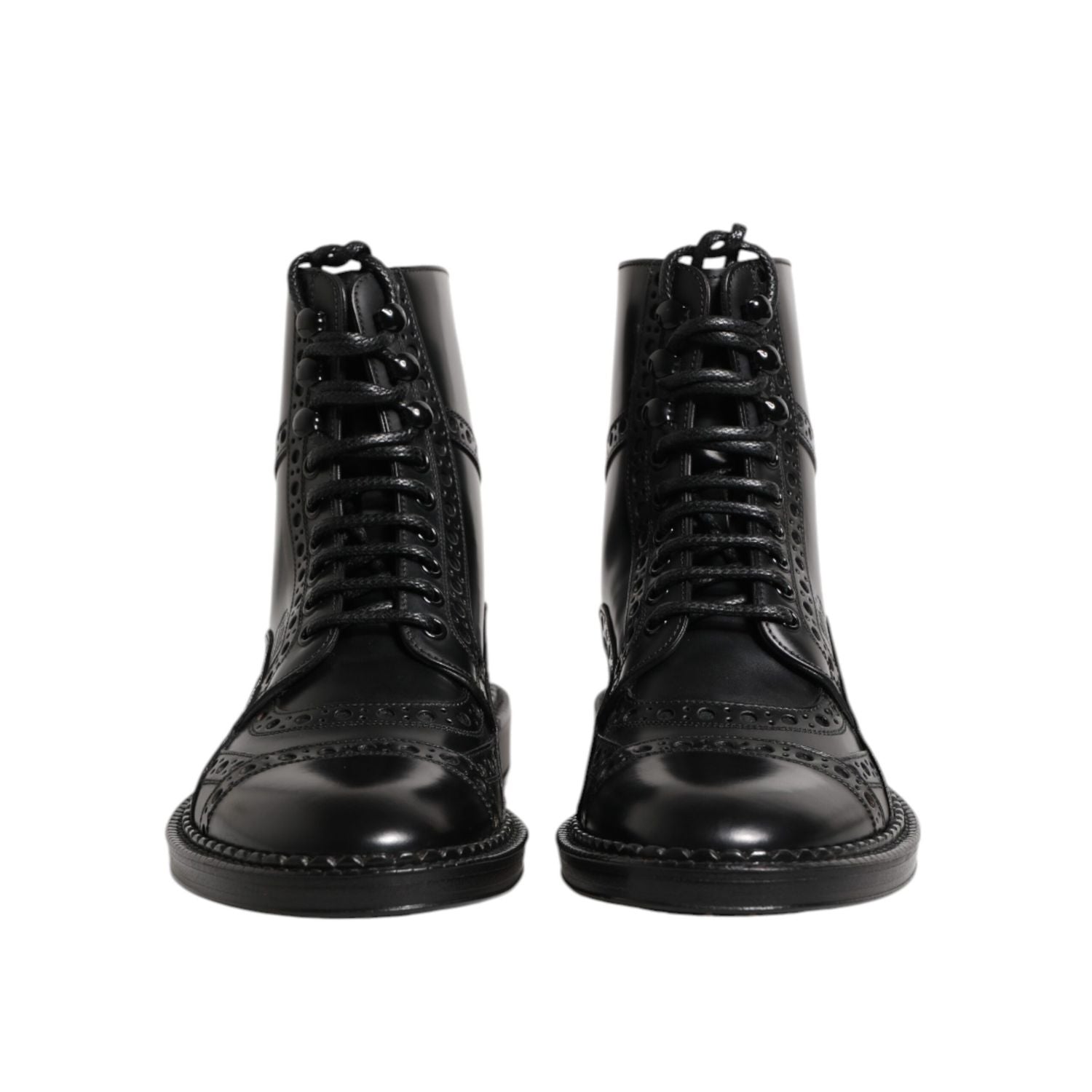 Dolce & Gabbana Black Leather Lace Up Mid Calf Boots Shoes